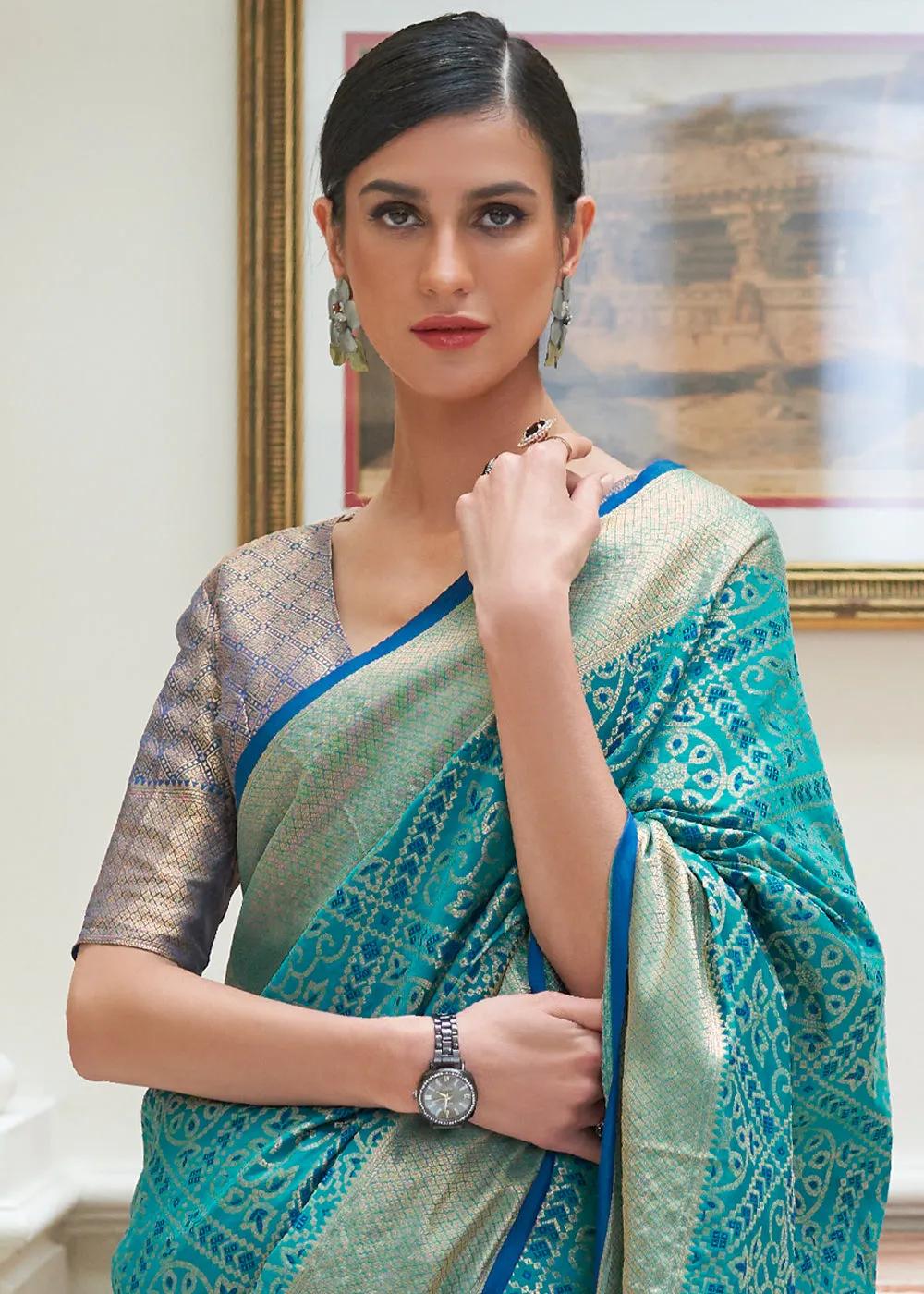 Cerulean Blue Zari Woven Patola Silk Saree