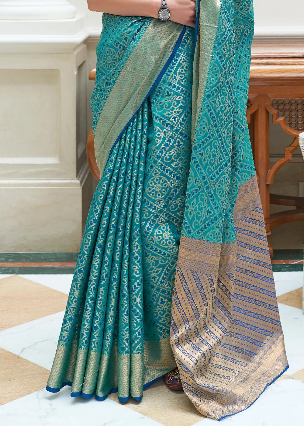 Cerulean Blue Zari Woven Patola Silk Saree