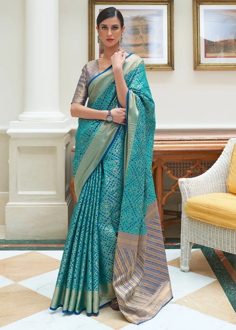 Cerulean Blue Zari Woven Patola Silk Saree