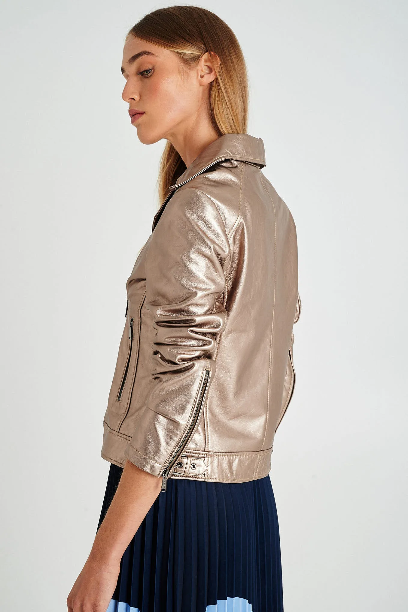 Champagne gold leather biker jacket