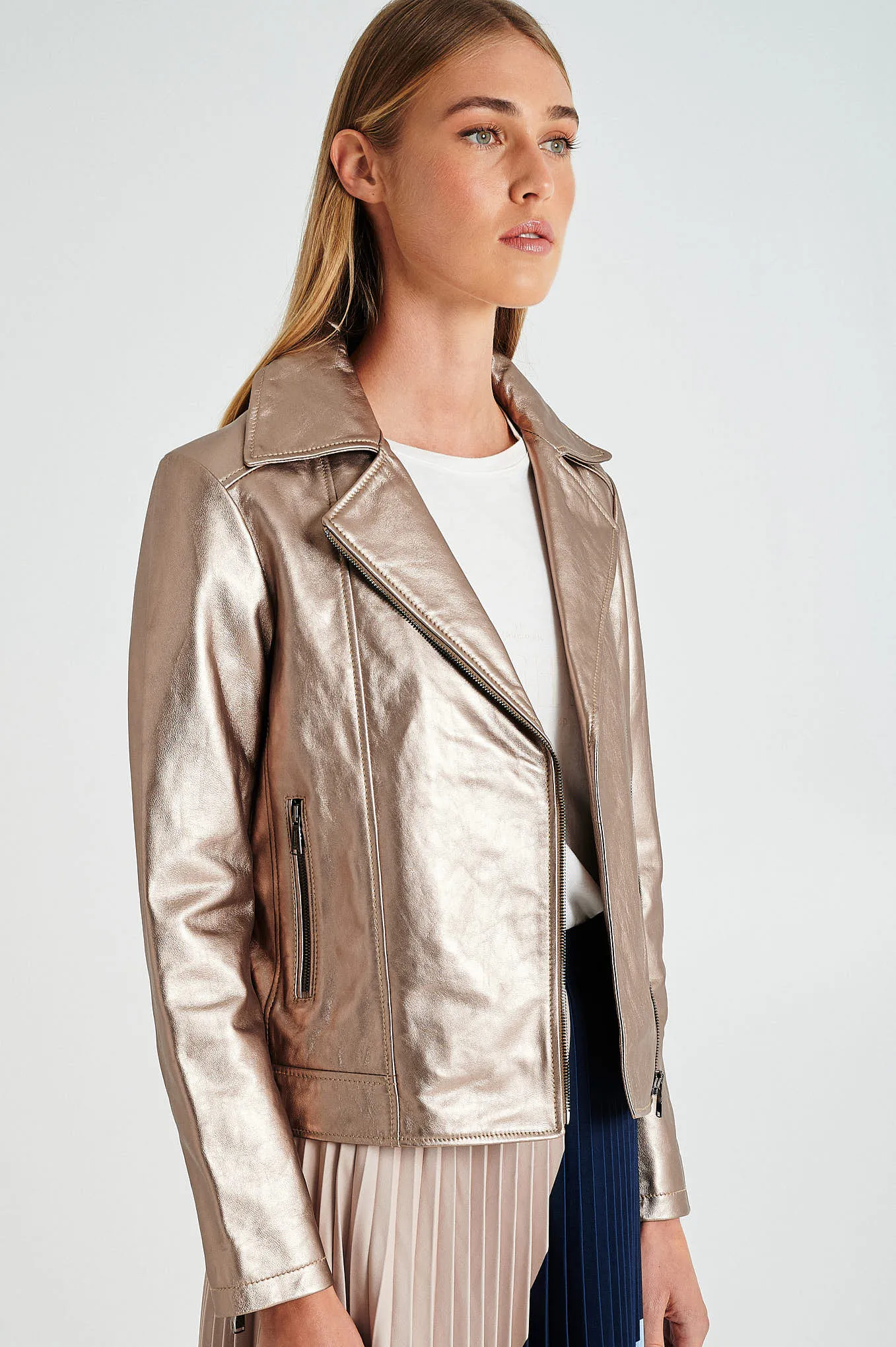 Champagne gold leather biker jacket