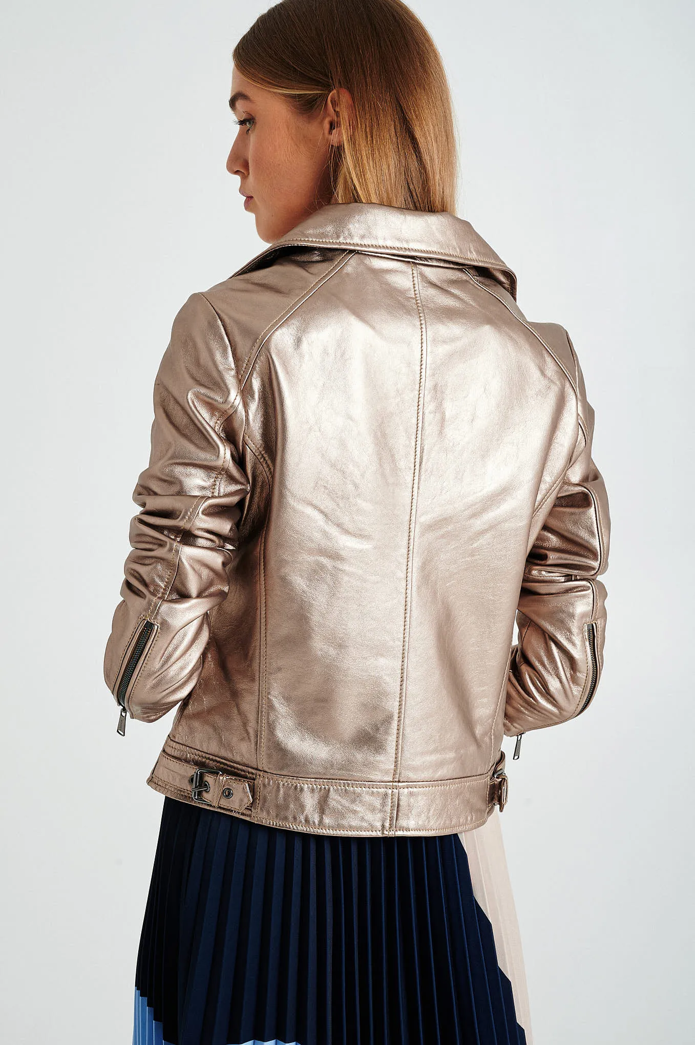 Champagne gold leather biker jacket
