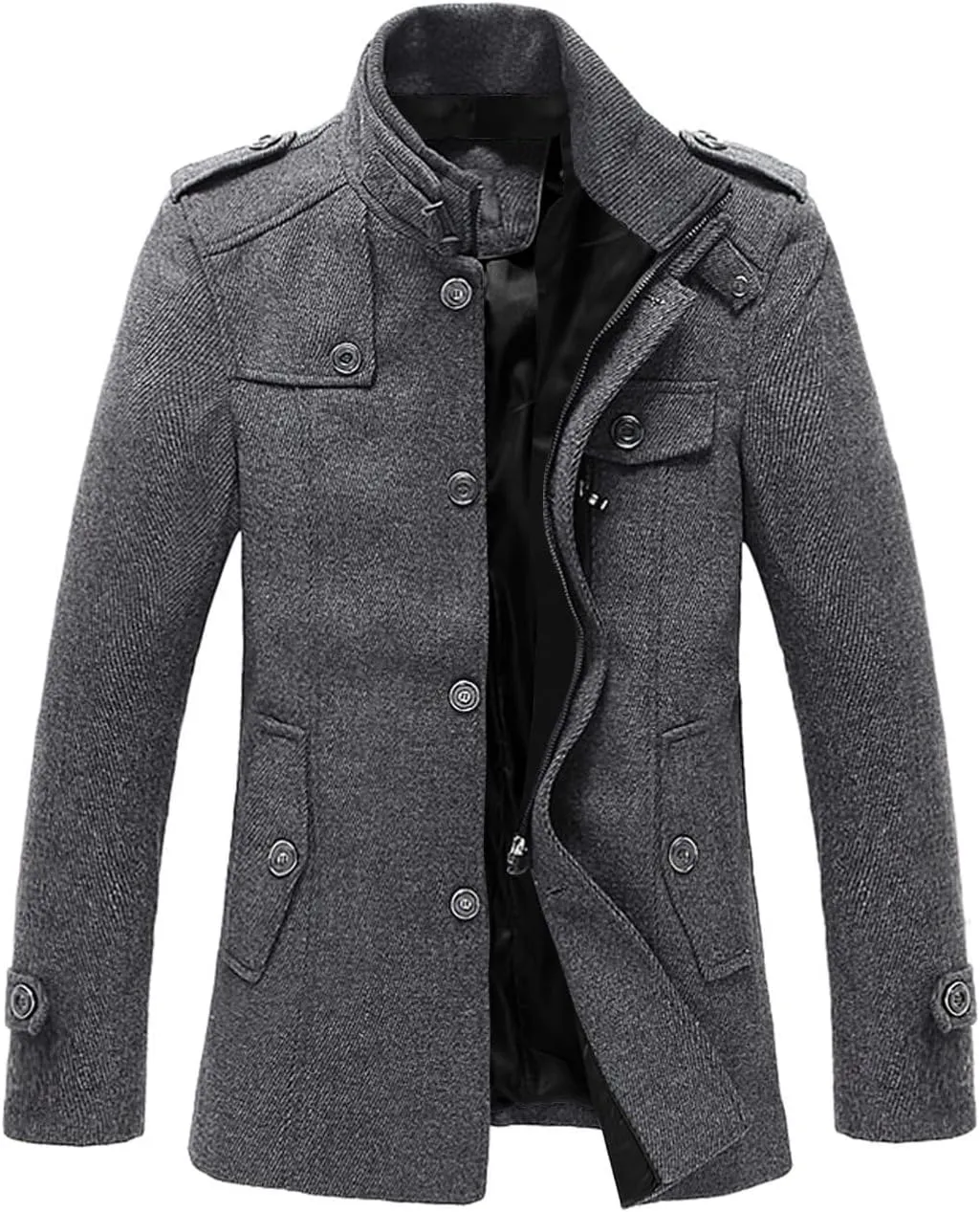 chouyatou Men's Winter Stylish Wool Blend Single Breasted Military Peacoat