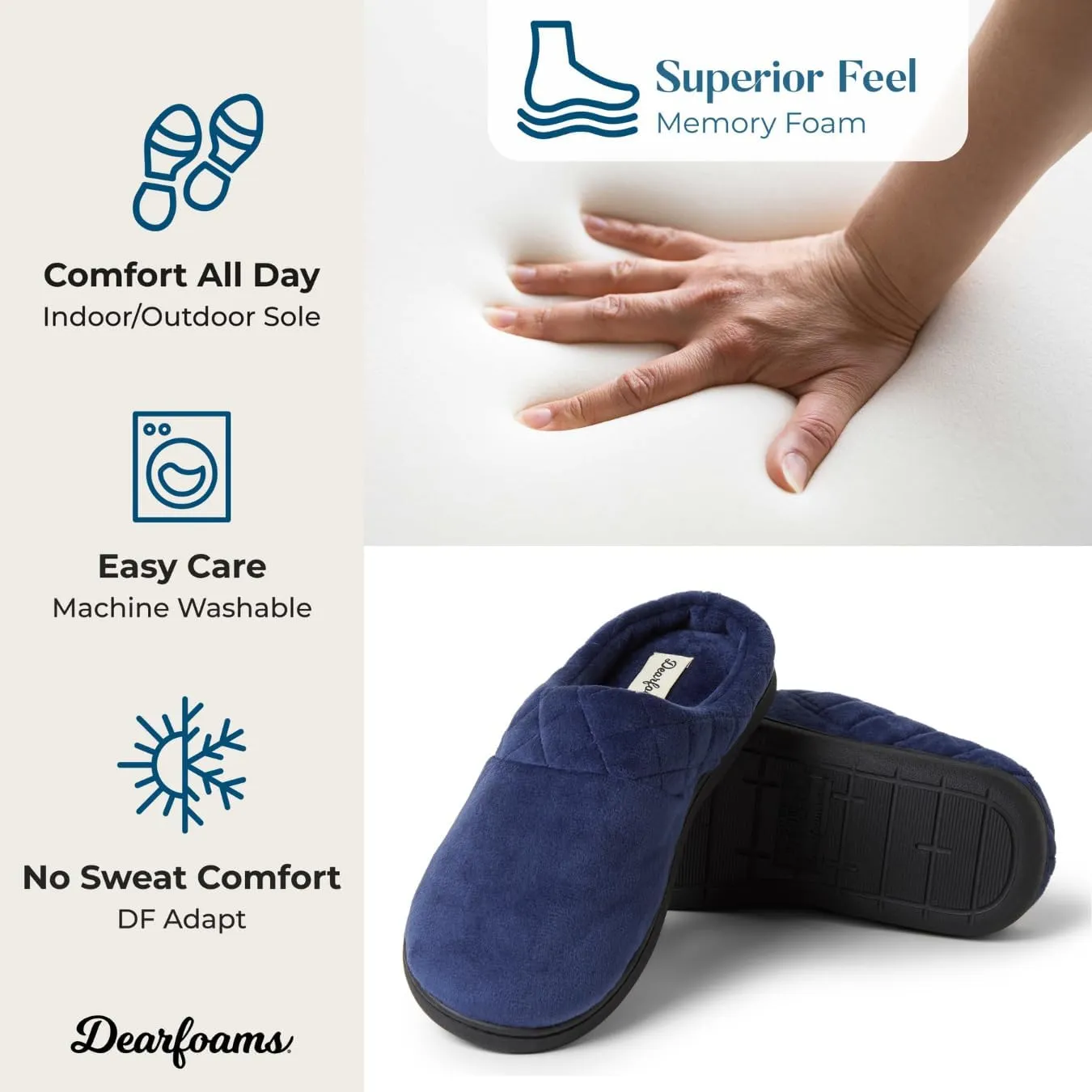 Dearfoams Women's Indoor/Outdoor Memory Foam Darcy Microfiber Velour Clog, Wide Widths Slipper, Peacoat, Medium