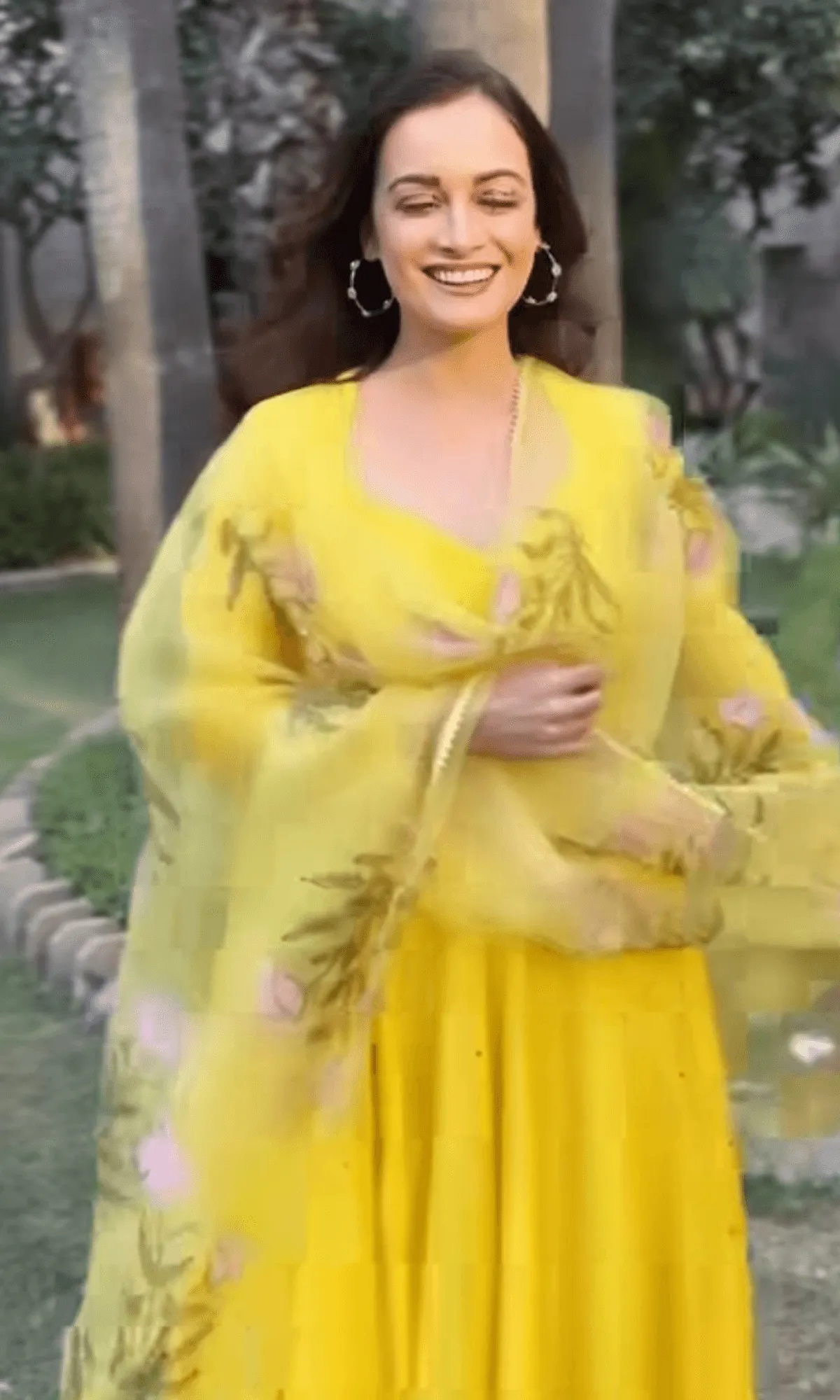 Dia Mirza in Marigold Mukaish Suit - Set of 3