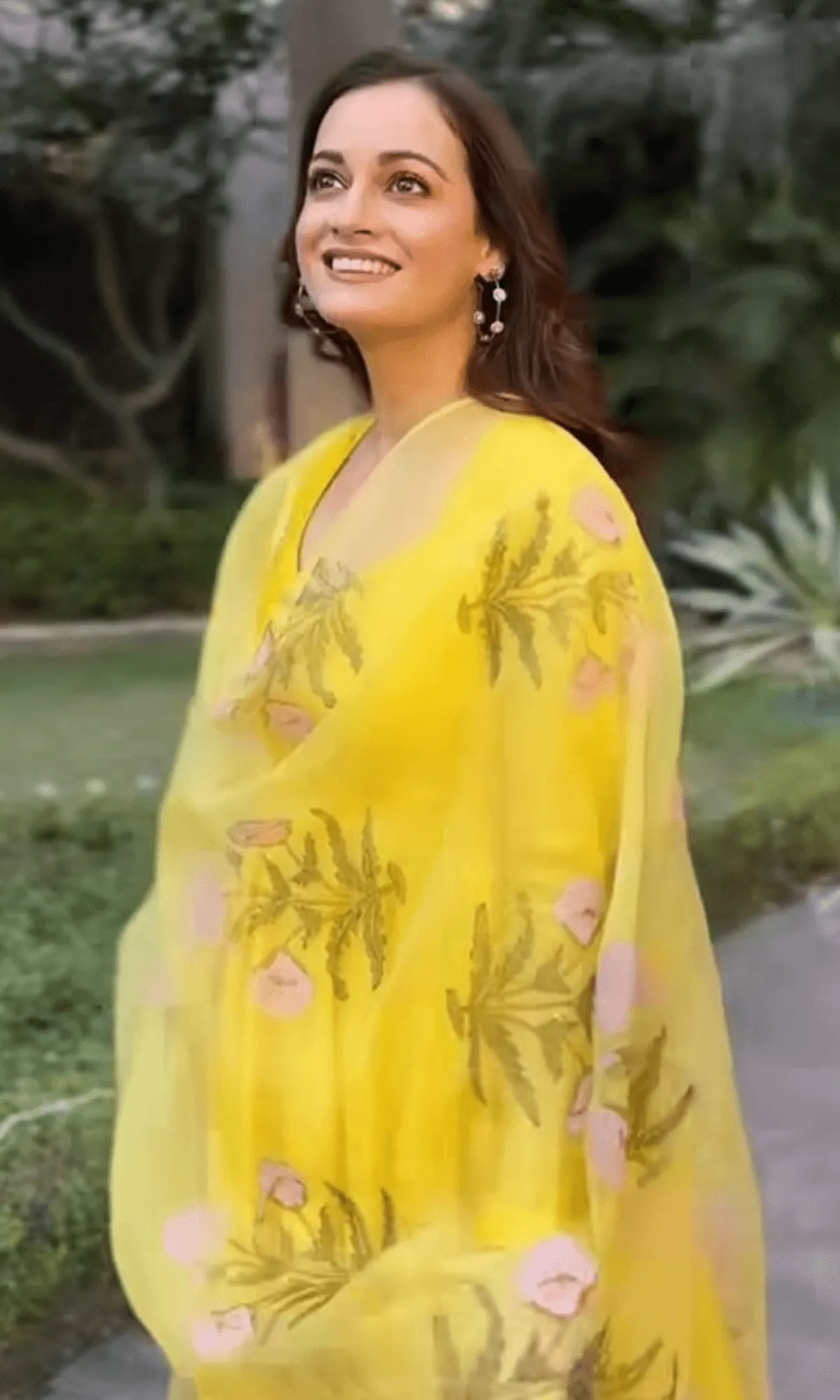 Dia Mirza in Marigold Mukaish Suit - Set of 3