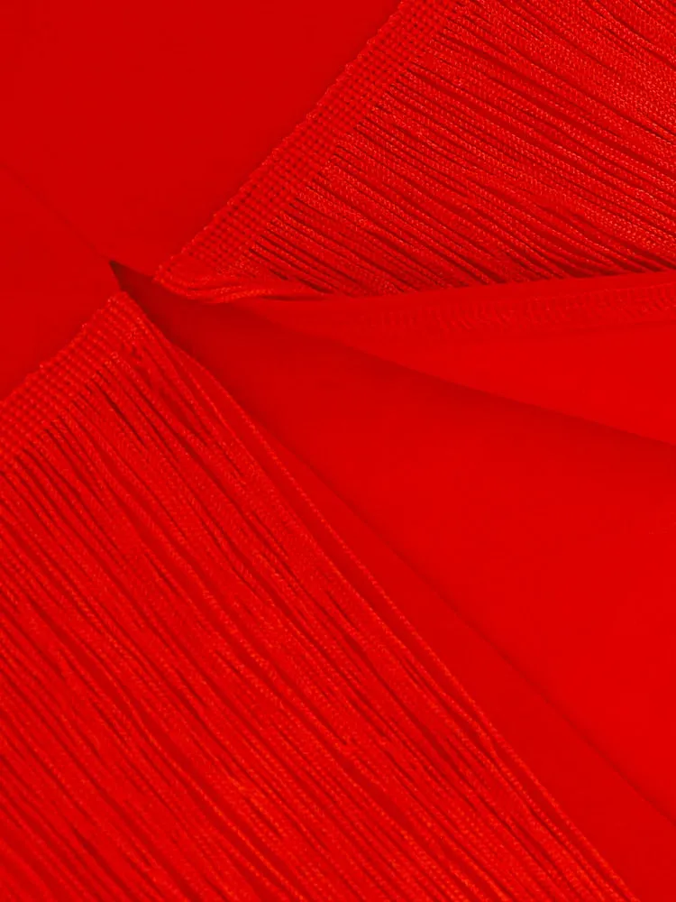 DressBetty - Red Tassel Dresses Sexy V-Neck Fringe Cocktail Event Party Outfits