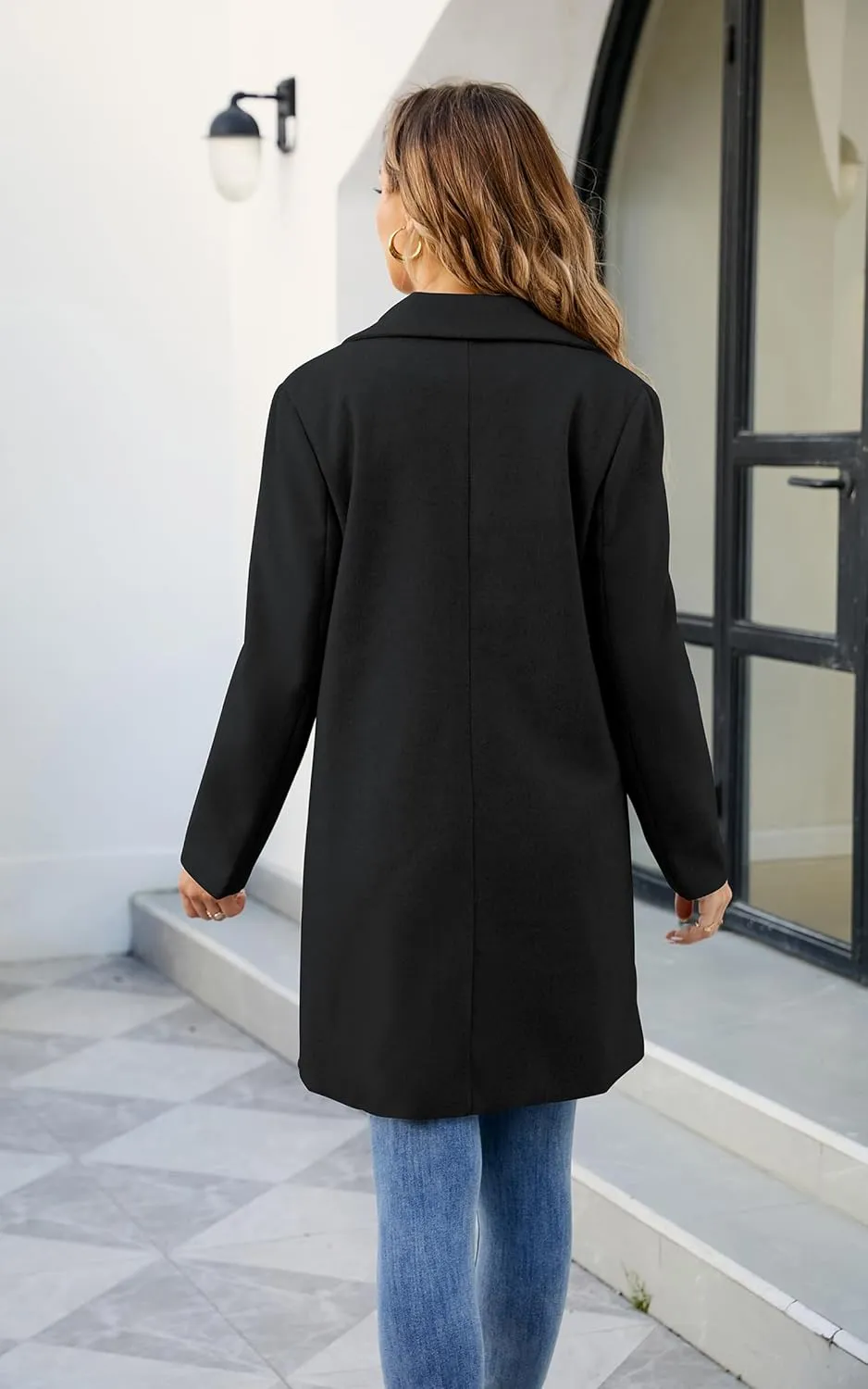 ECOWISH Women Coat Trench Jacket - Winter Long Sleeve Peacoat Fall Mid-Length Lapel Cardigan Overcoat with Pockets