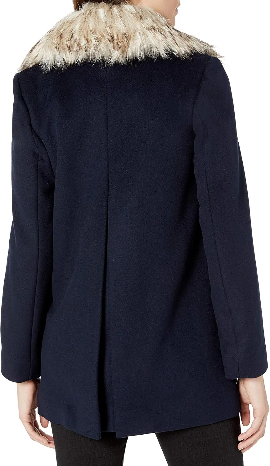 Eliza J Women's Wool Blend Double Breasted Topper with Faux Fur Collar