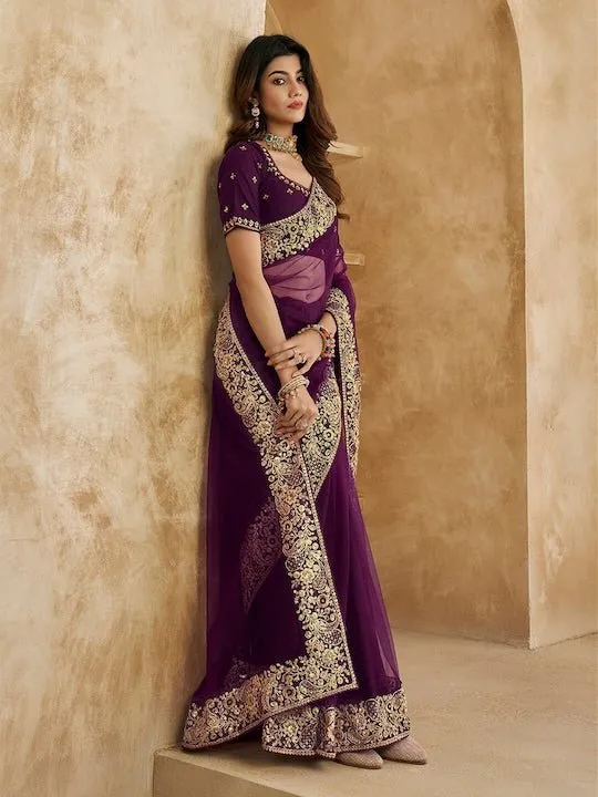 Embroidered Detailed Net Saree