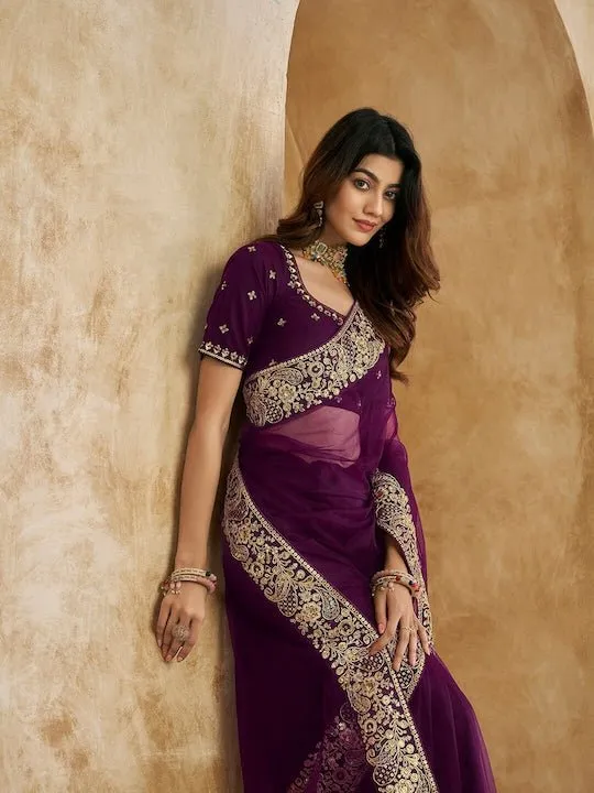 Embroidered Detailed Net Saree