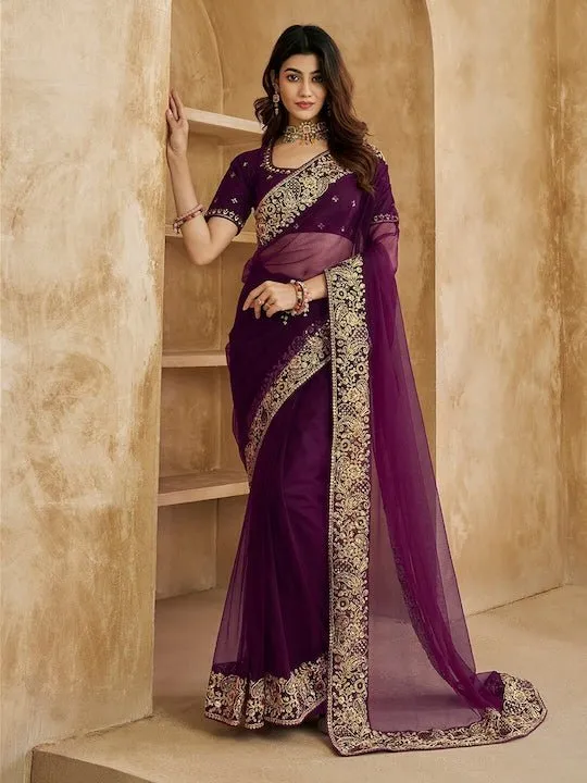 Embroidered Detailed Net Saree