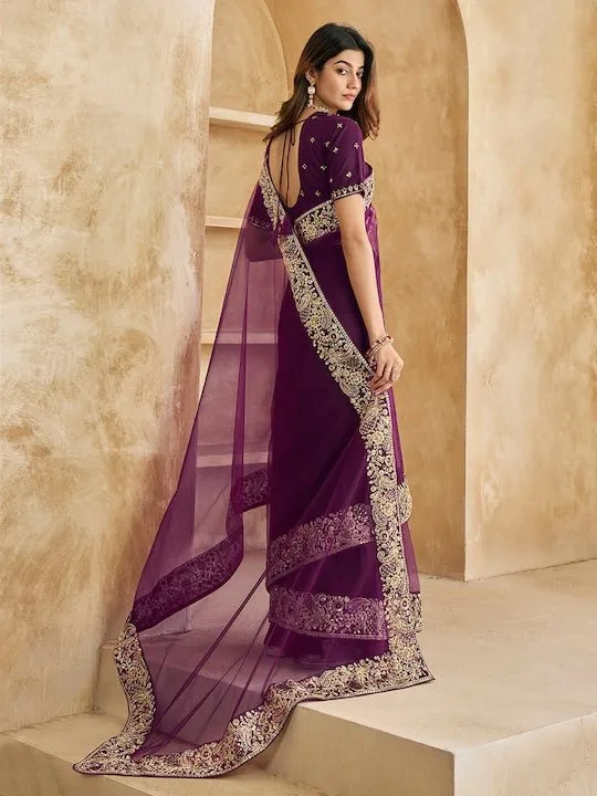 Embroidered Detailed Net Saree