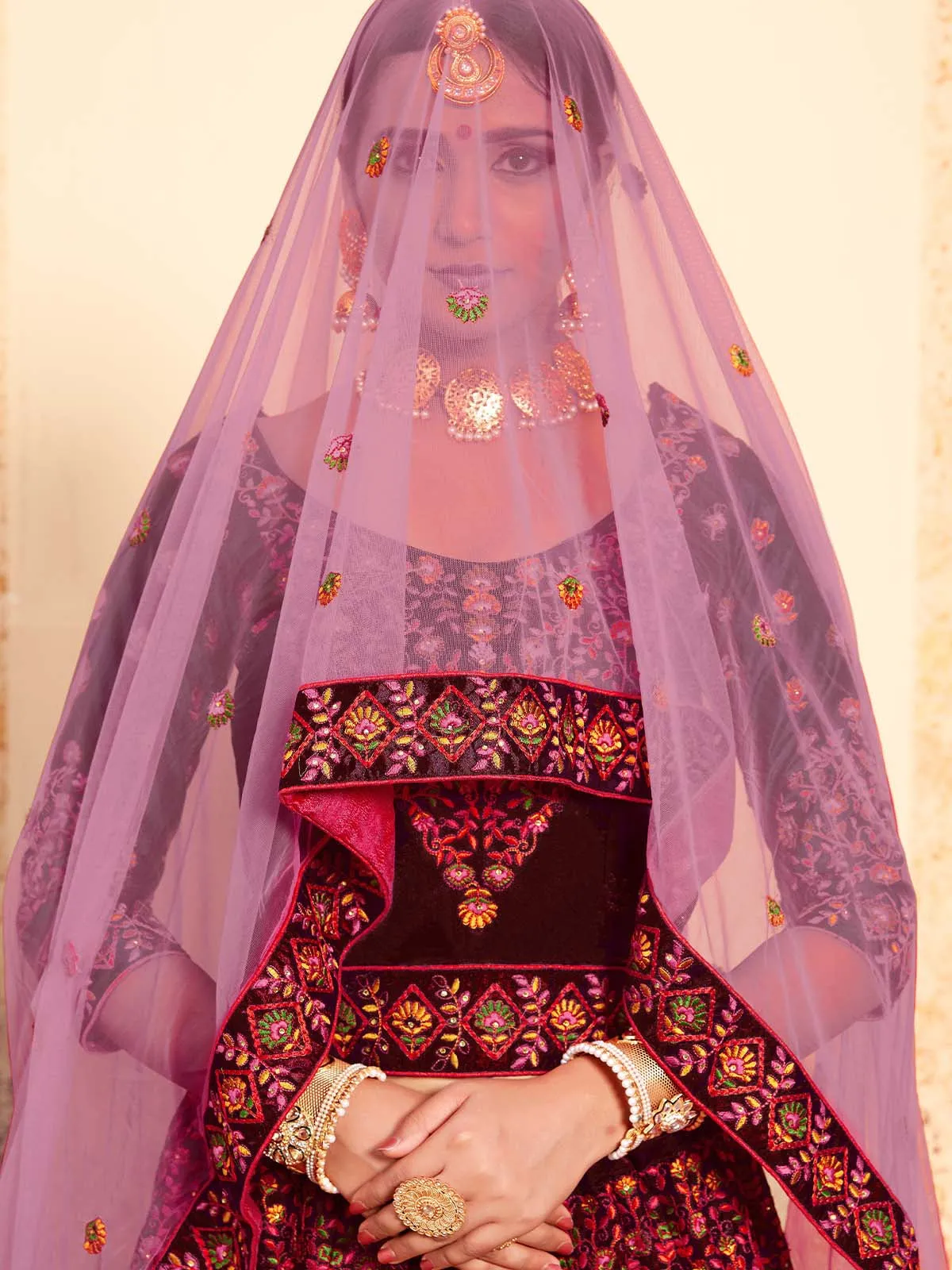 Embroidered Modern Maroon Semi Stitched Lehenga With Unstitched Blouse