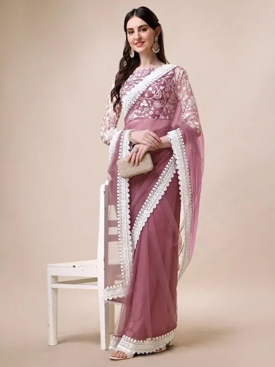 Embroidered Net Saree