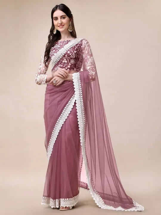 Embroidered Net Saree