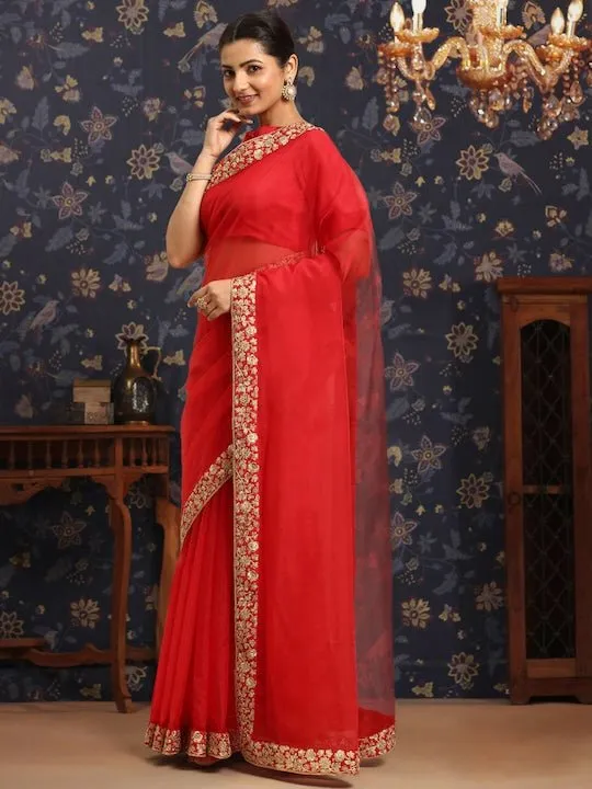Embroidered Organza Saree