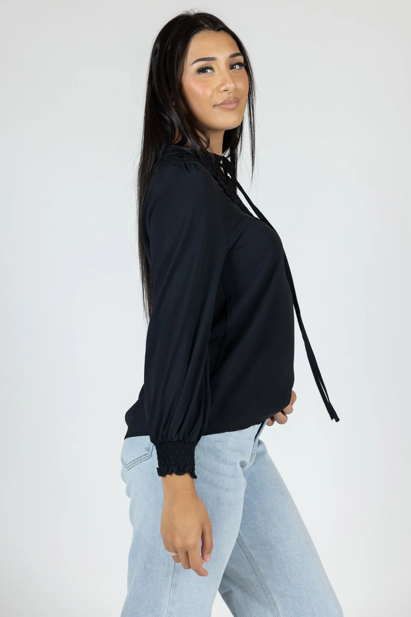 Embroidered Tie Blouse
