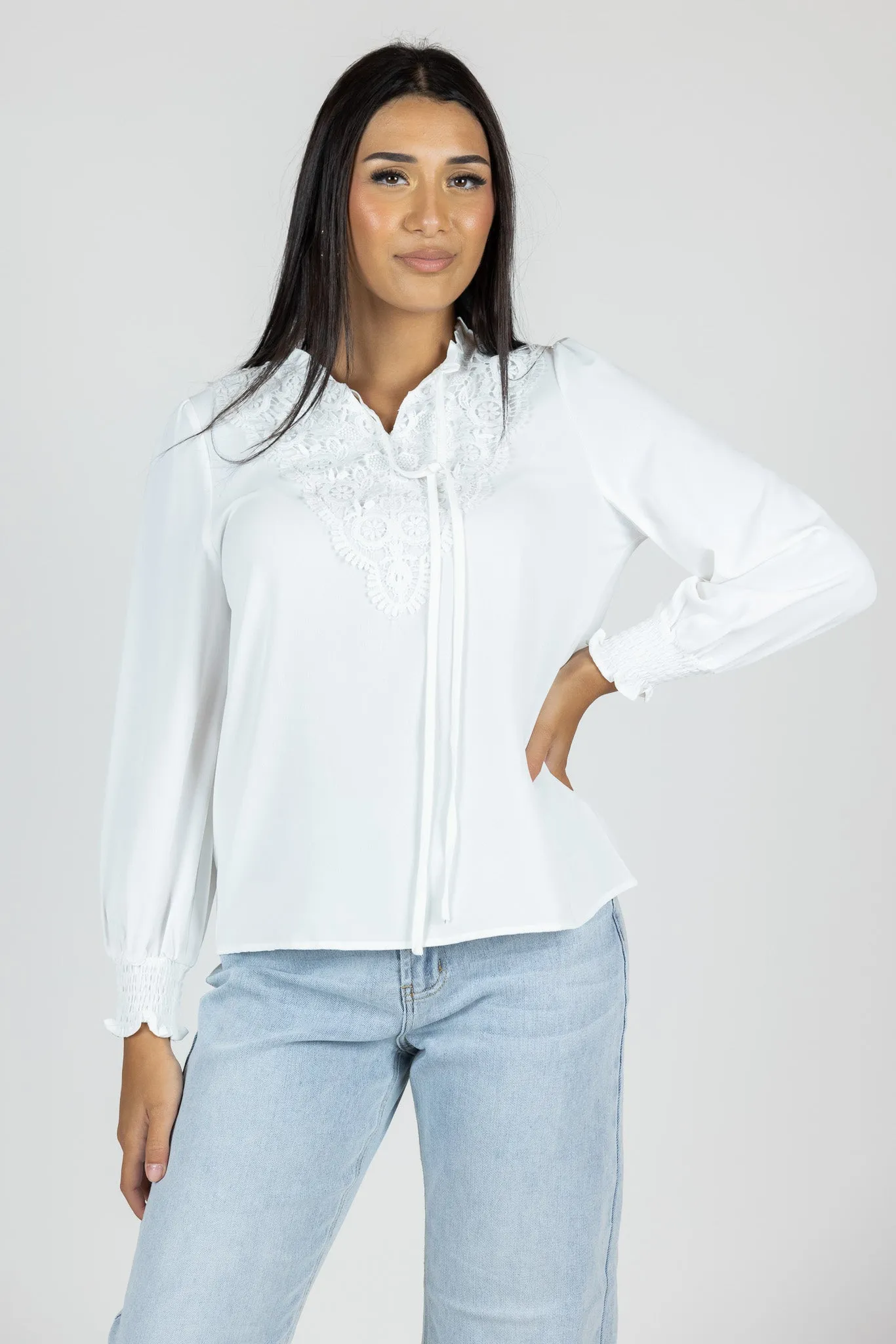 Embroidered Tie Blouse