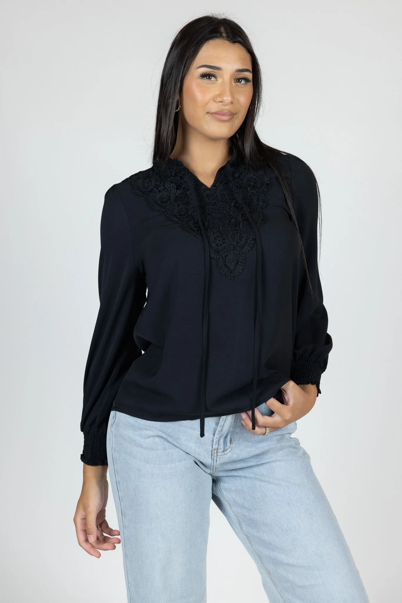 Embroidered Tie Blouse
