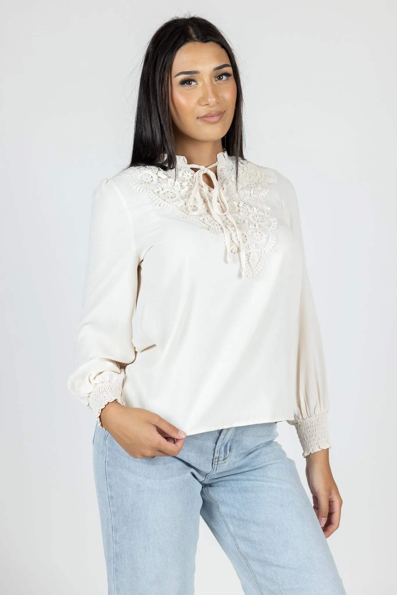 Embroidered Tie Blouse