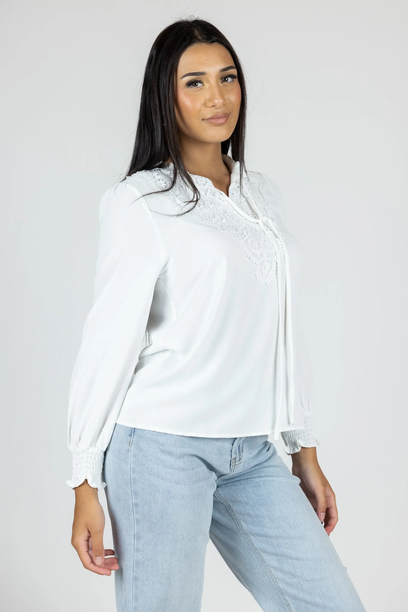 Embroidered Tie Blouse