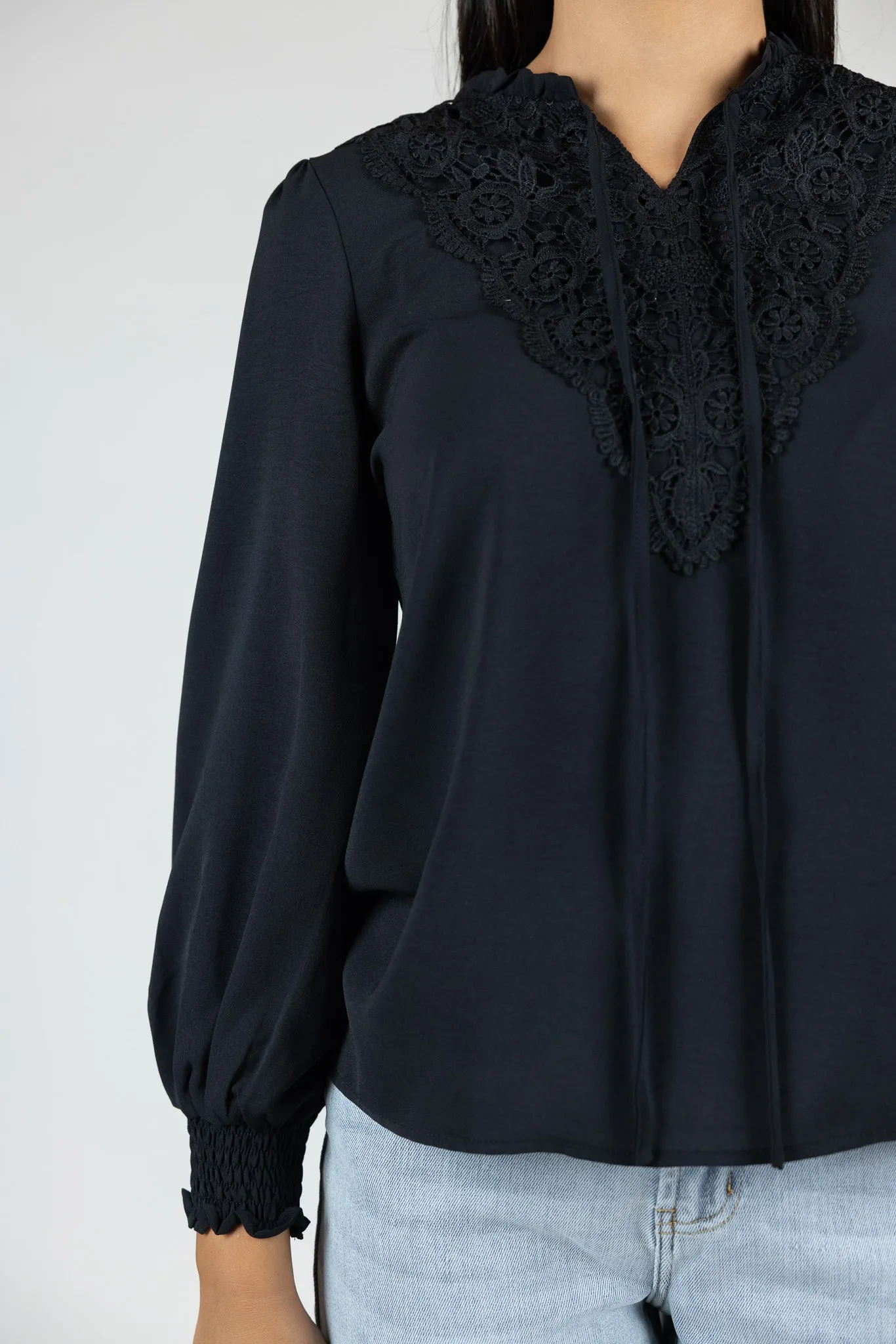 Embroidered Tie Blouse