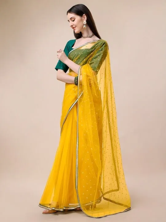 Embroidered Zari Net Sarees