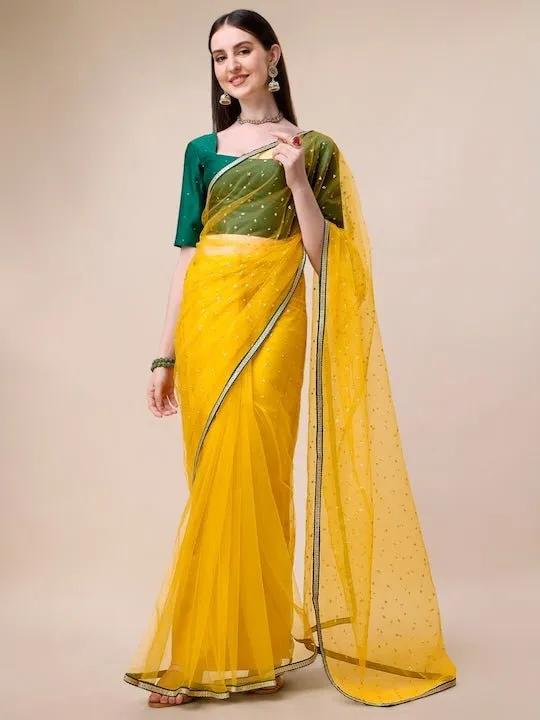 Embroidered Zari Net Sarees