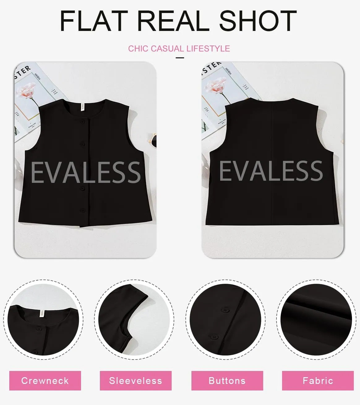 EVALESS Vest for Women 2025 Button Down Sleeveless Blazer Suit Vest Cropped Waistcoat Spring Summer Casual Outfits