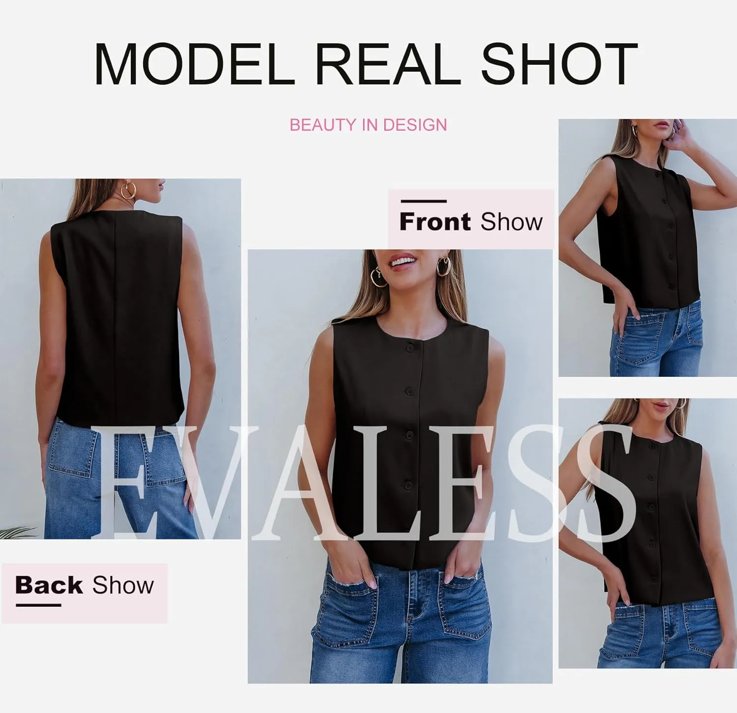 EVALESS Vest for Women 2025 Button Down Sleeveless Blazer Suit Vest Cropped Waistcoat Spring Summer Casual Outfits
