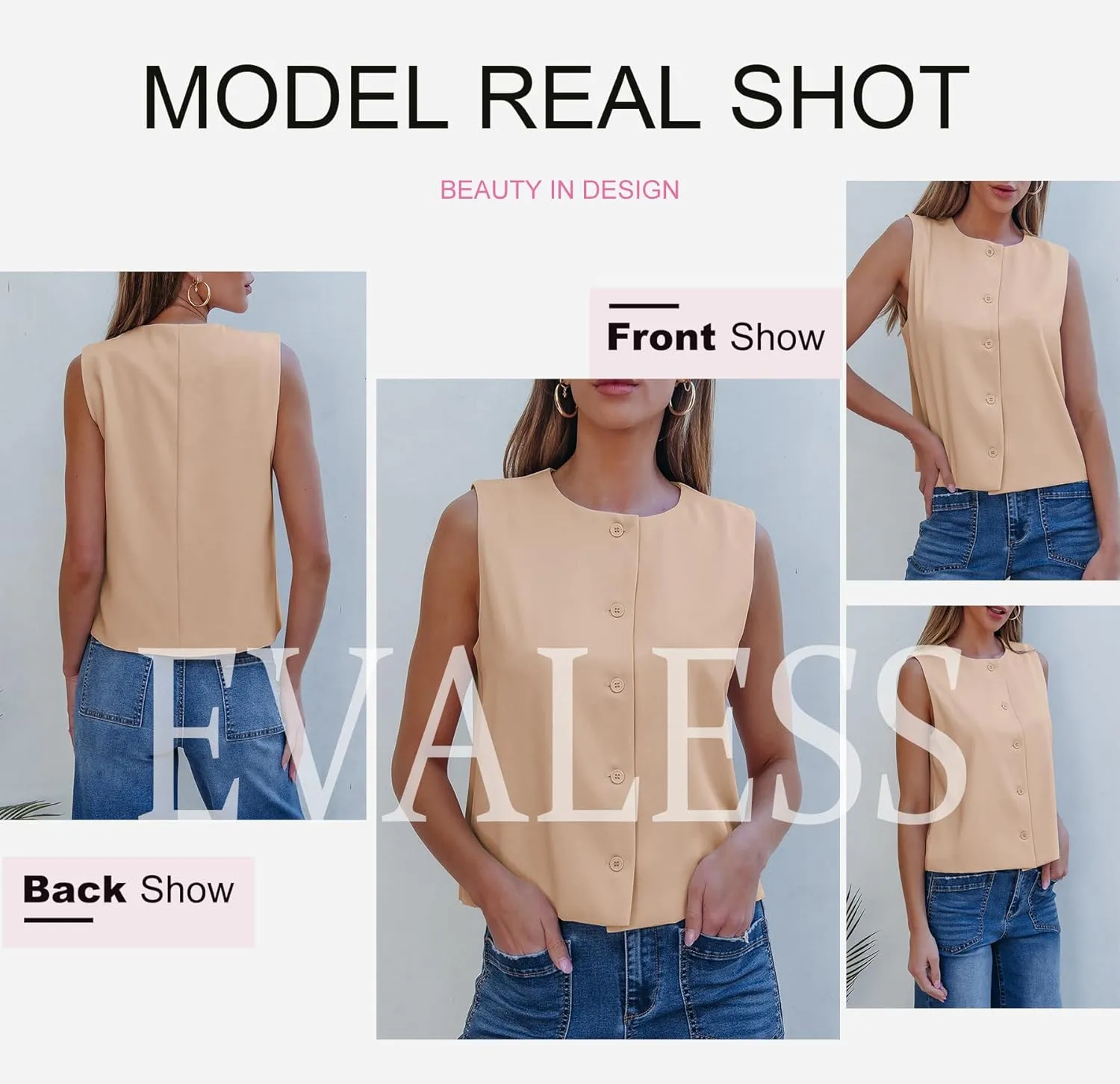 EVALESS Vest for Women 2025 Button Down Sleeveless Blazer Suit Vest Cropped Waistcoat Spring Summer Casual Outfits