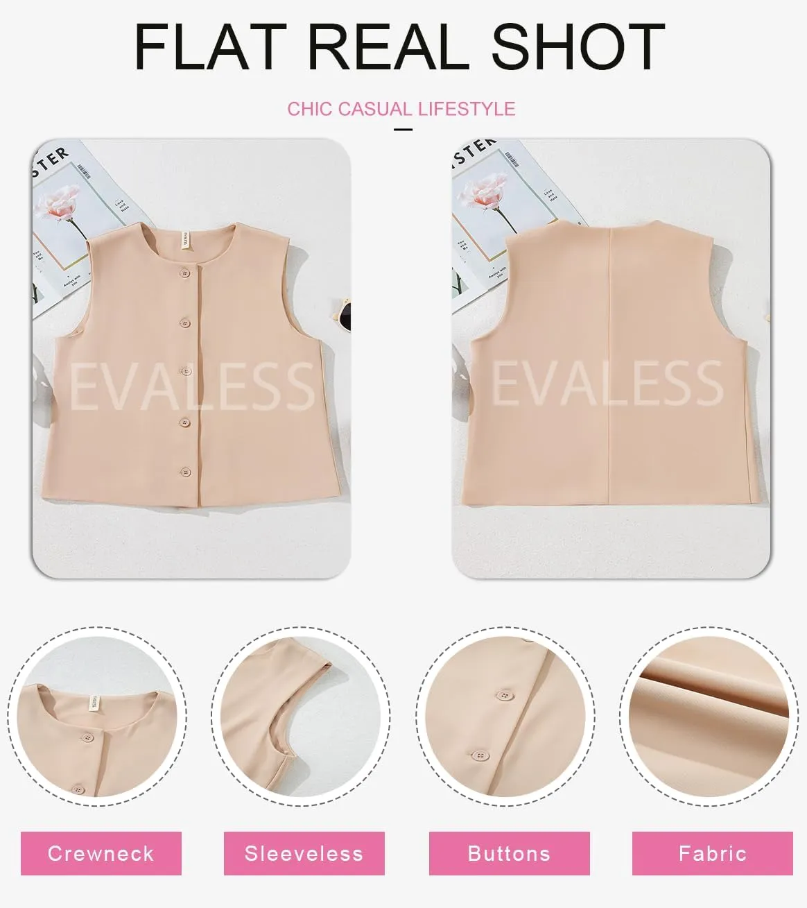 EVALESS Vest for Women 2025 Button Down Sleeveless Blazer Suit Vest Cropped Waistcoat Spring Summer Casual Outfits