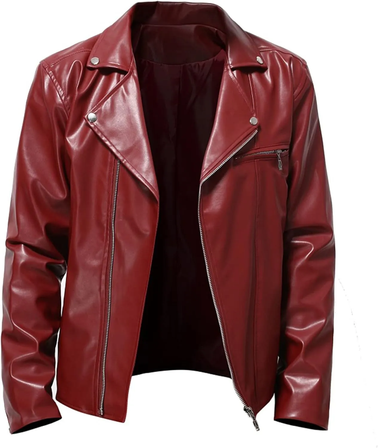 Fall Men Faux Leather Zip Up Jacket Stand Collar Leather Motorcycle Jacket Lightweight Bomber Outwear PU Coat with Pockets