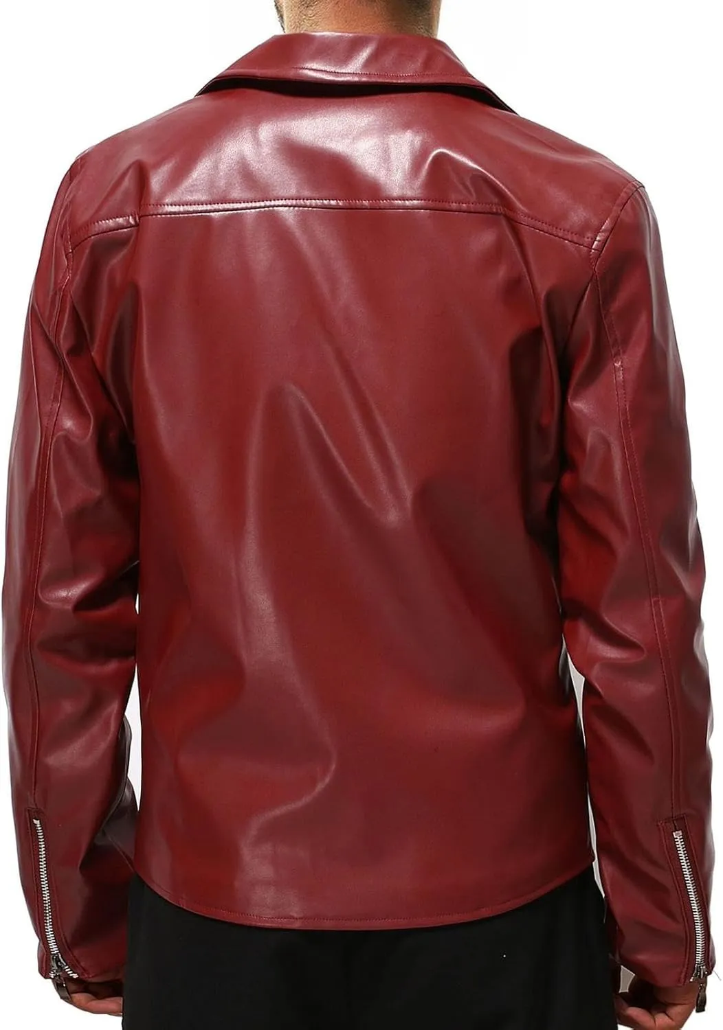 Fall Men Faux Leather Zip Up Jacket Stand Collar Leather Motorcycle Jacket Lightweight Bomber Outwear PU Coat with Pockets