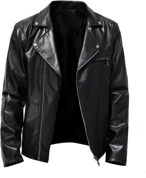 Fall Men Faux Leather Zip Up Jacket Stand Collar Leather Motorcycle Jacket Lightweight Bomber Outwear PU Coat with Pockets