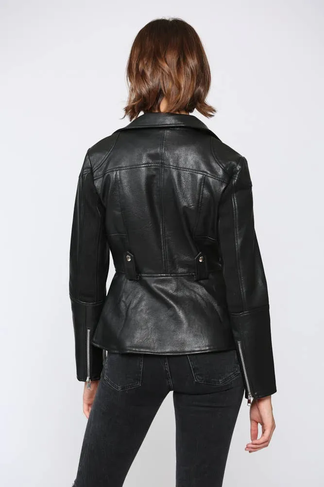 Fate Peplum Faux Leather Biker Jacket