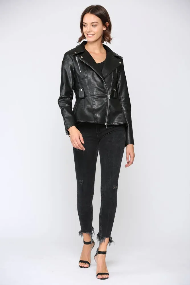 Fate Peplum Faux Leather Biker Jacket