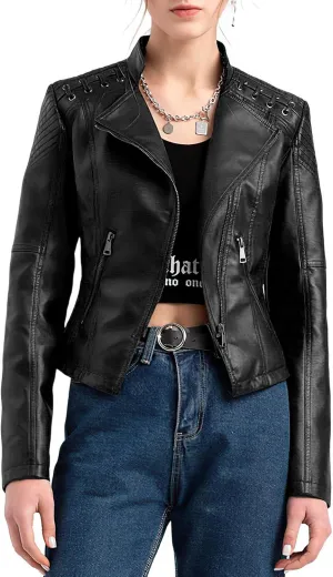 Faux Leather Jacket Women Motorcycle