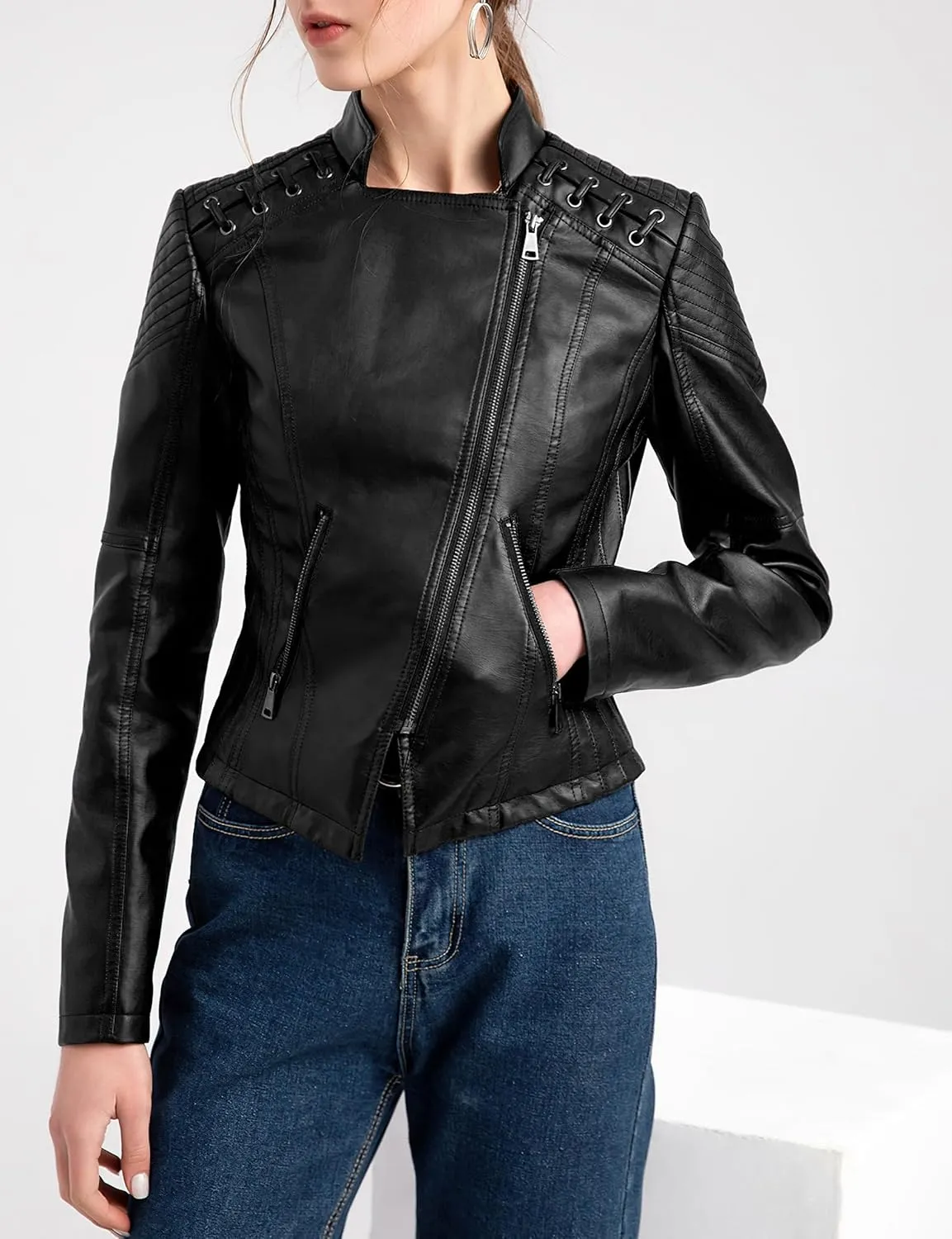 Faux Leather Jacket Women Motorcycle