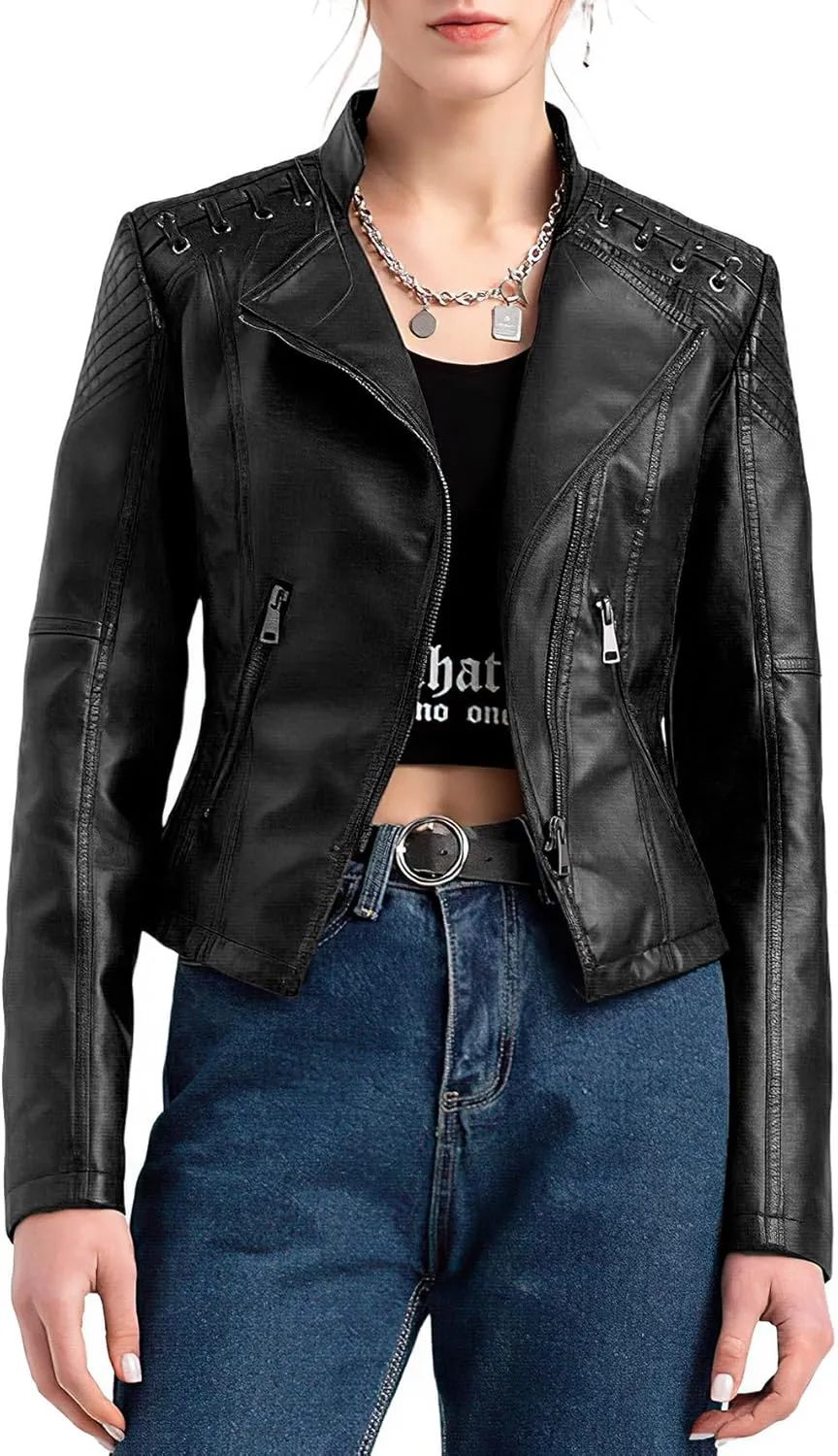 Faux Leather Jacket Women Motorcycle