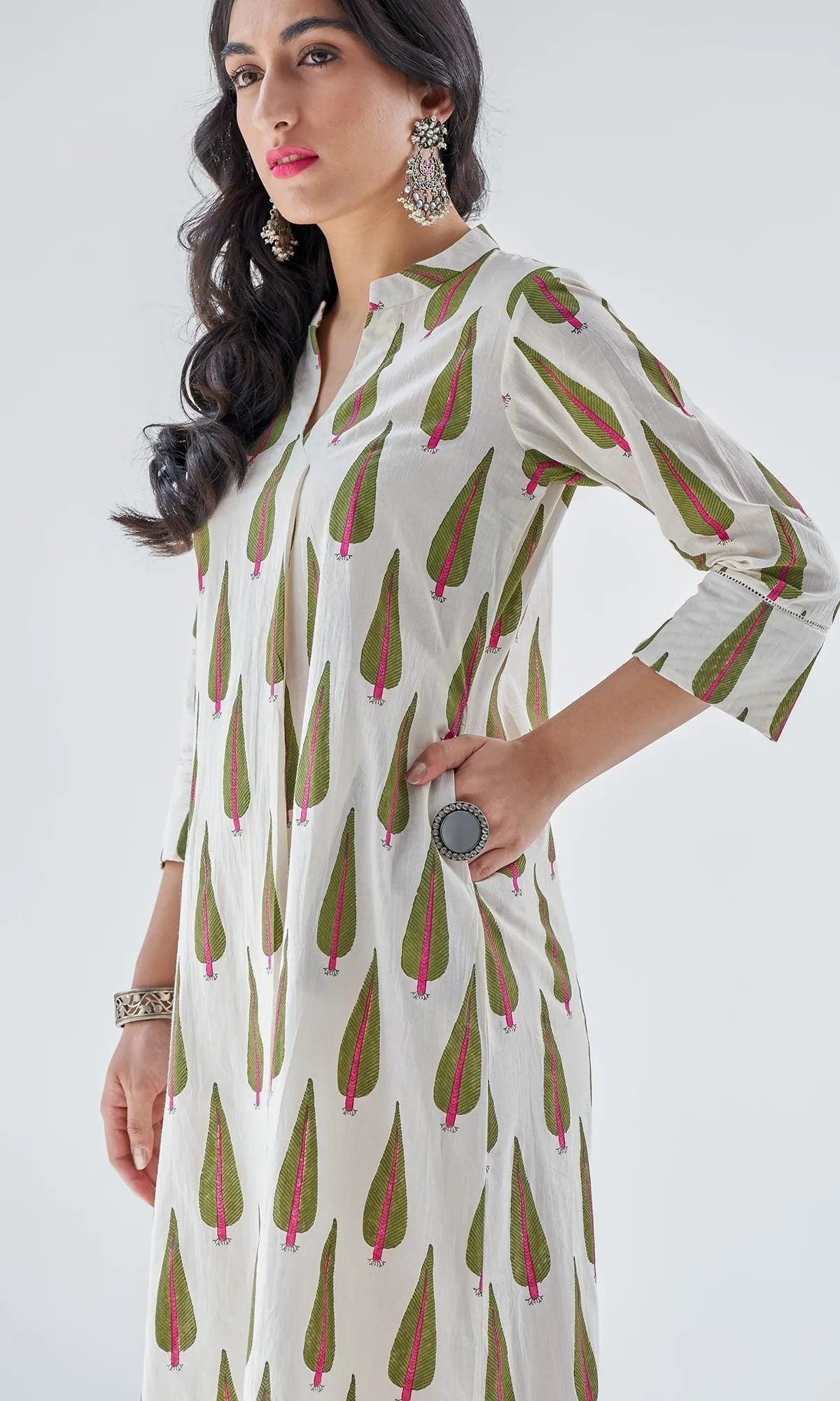 Firdaus Mughals Off White Box Pleated Block Print Kurta with Palazzo - Set of 2 RTS