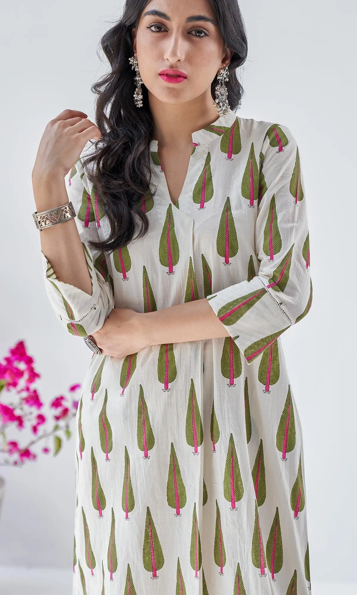 Firdaus Mughals Off White Box Pleated Block Print Kurta with Palazzo - Set of 2 RTS