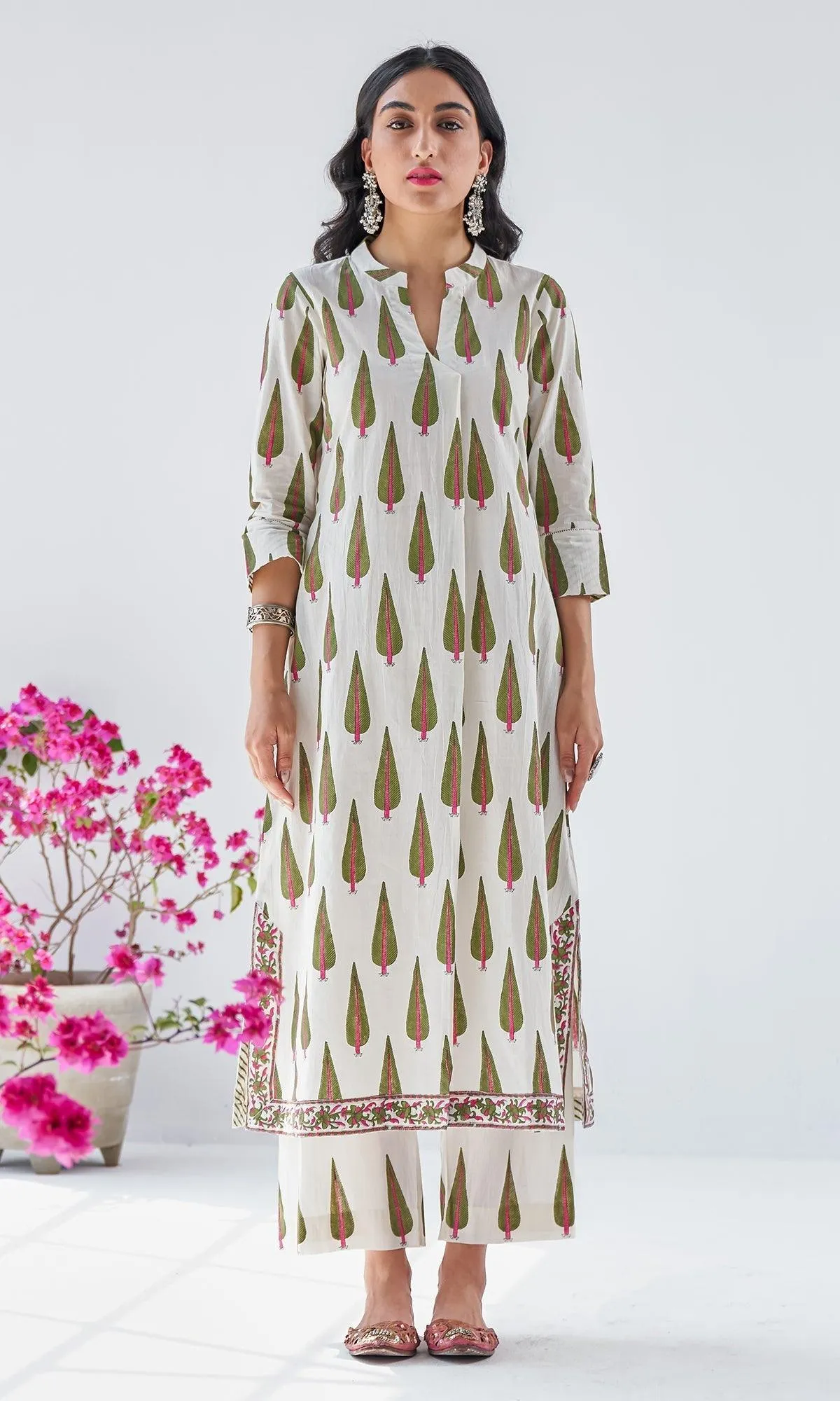 Firdaus Mughals Off White Box Pleated Block Print Kurta with Palazzo - Set of 2 RTS
