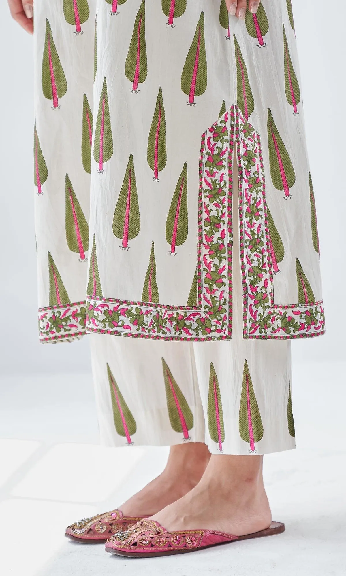 Firdaus Mughals Off White Box Pleated Block Print Kurta with Palazzo - Set of 2 RTS