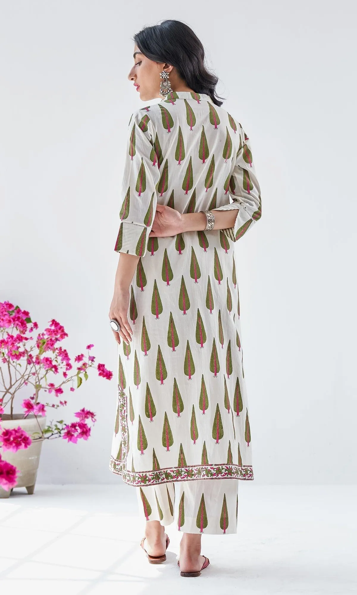 Firdaus Mughals Off White Box Pleated Block Print Kurta with Palazzo - Set of 2 RTS