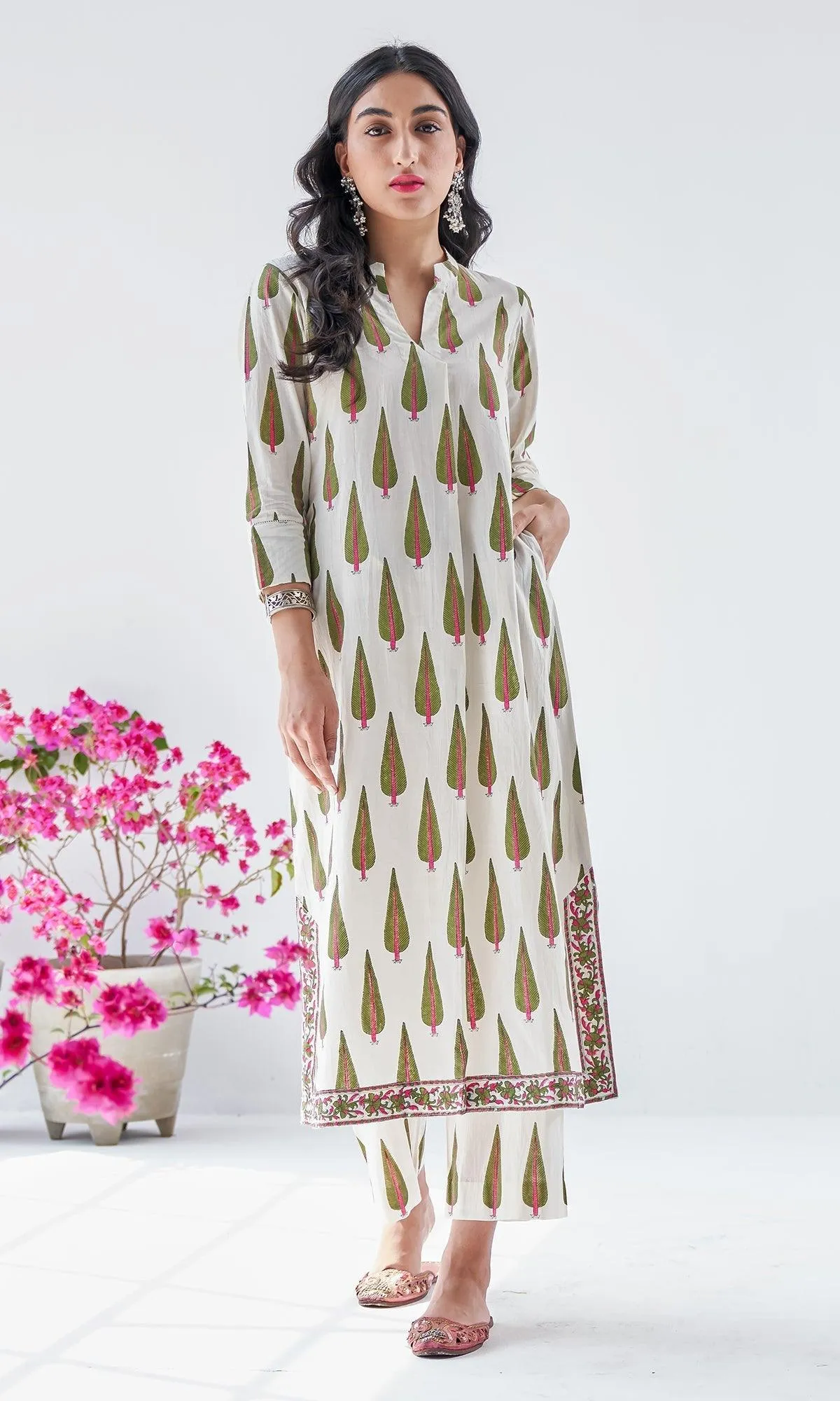Firdaus Mughals Off White Box Pleated Block Print Kurta with Palazzo - Set of 2 RTS