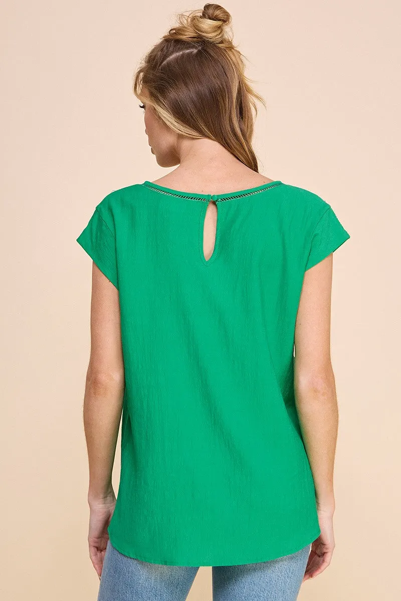 Flowy Textured Short Sleeve V Neck Blouse