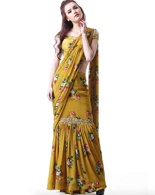 Gathered Saree And Blouse Set