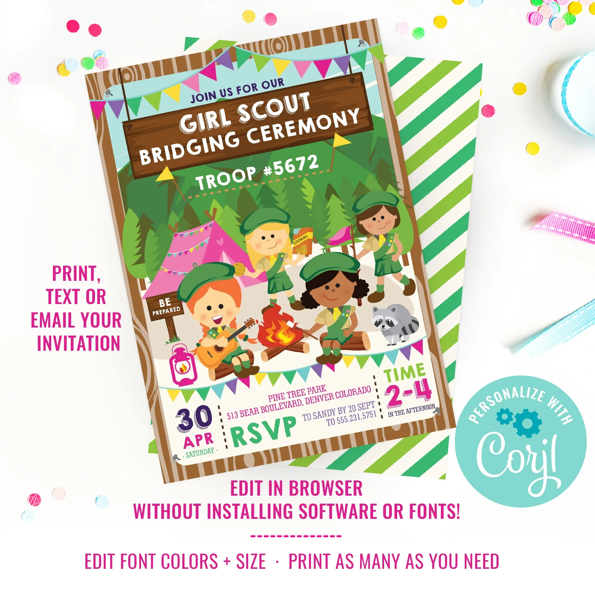 Girl Scout Bridging Ceremony Invitation | Daisies | Brownies | Girl Guides
